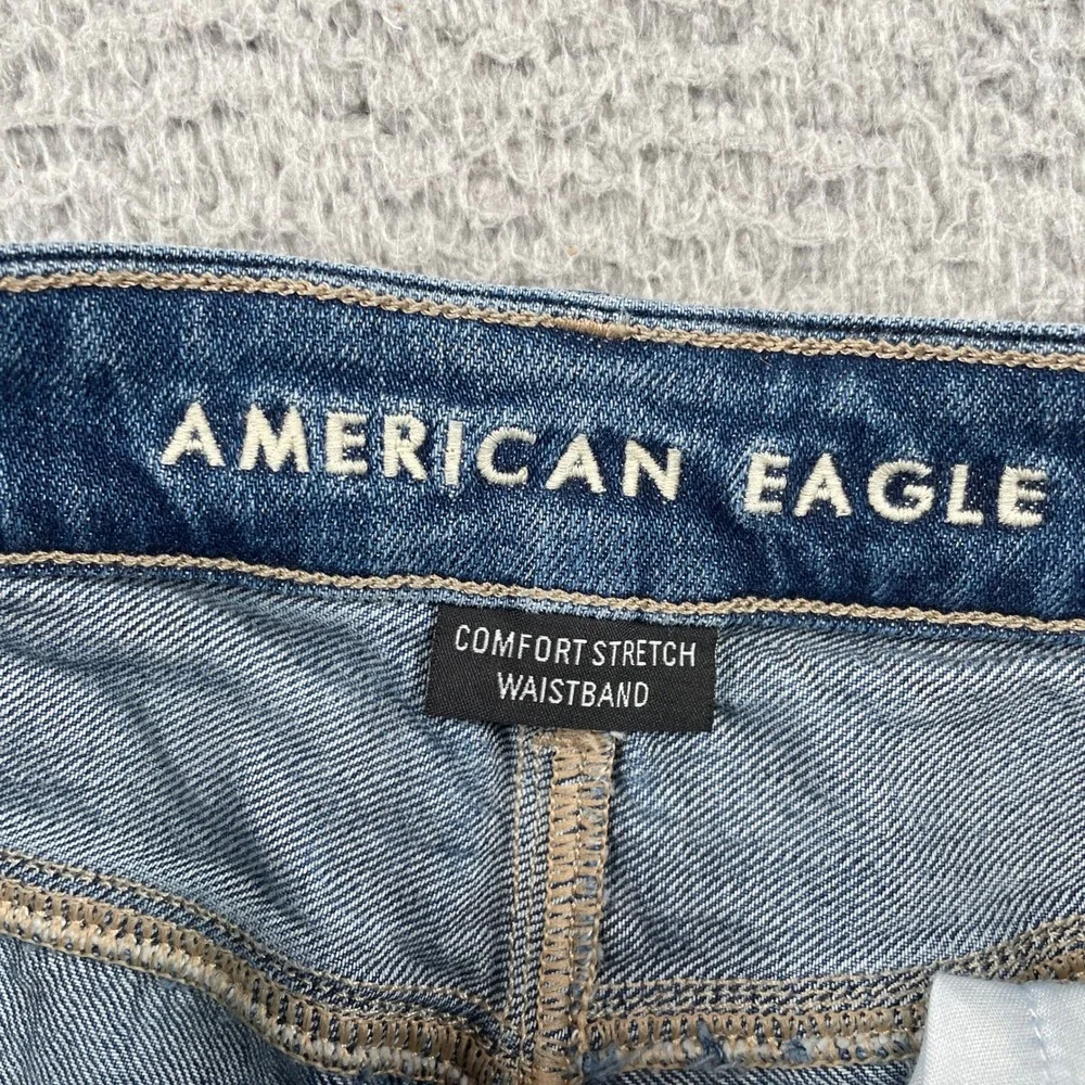 American Eagle Jeans Womens 2 Blue Baggy Wide Leg Super High Rise Distressed